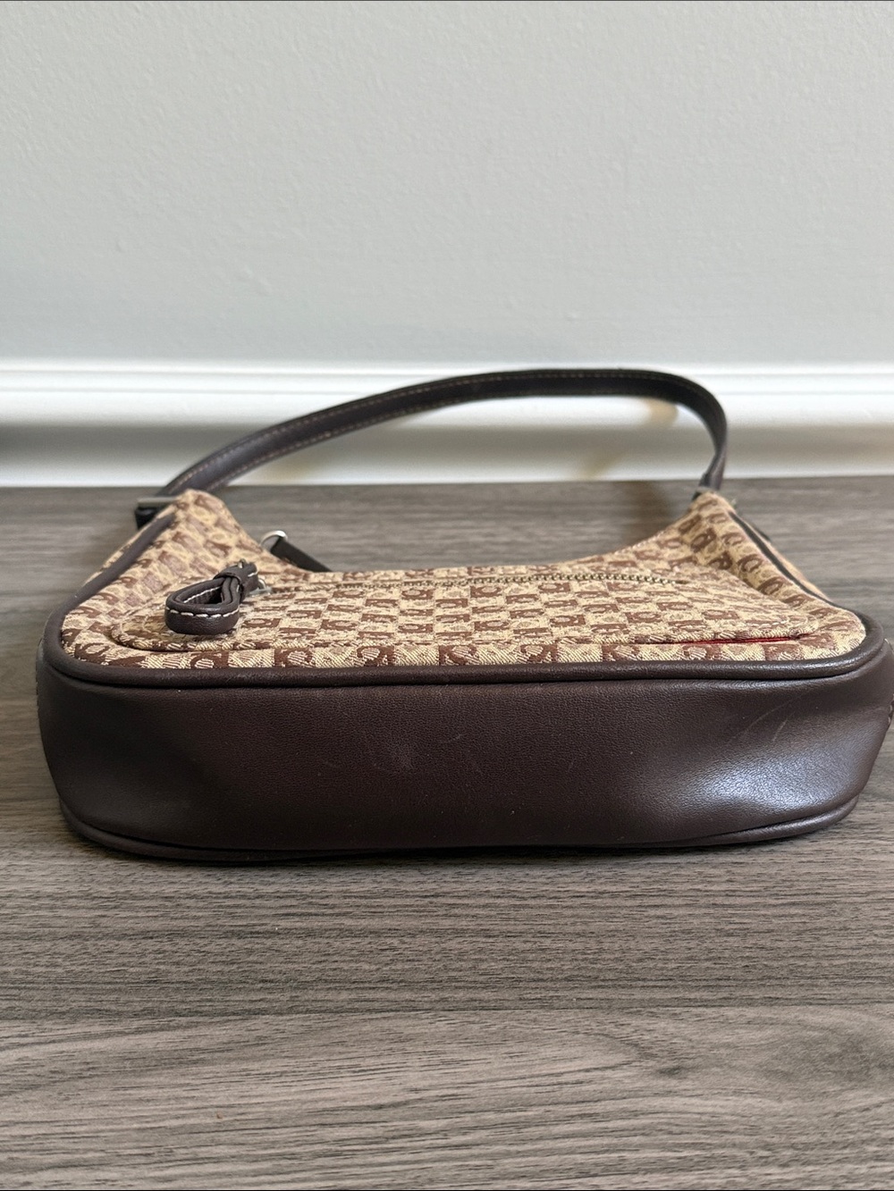 Vintage Liz Claiborne Monogram Shoulder Bag Brown Canvas Y2K Baguette Purse - Picture 5 of 9